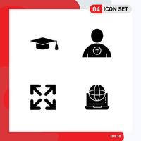 Mobile Interface Solid Glyph Set of 4 Pictograms of academic internet avatar arrow communication Editable Vector Design Elements