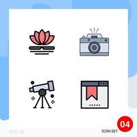 Set of 4 Modern UI Icons Symbols Signs for flower biology chinese capture research Editable Vector Design Elements