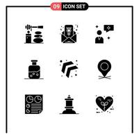 Modern Set of 9 Solid Glyphs and symbols such as location up chatting arrow science Editable Vector Design Elements