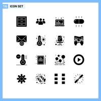 16 Universal Solid Glyphs Set for Web and Mobile Applications mail cloud laptop pills drug Editable Vector Design Elements