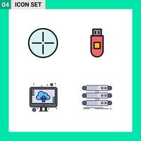 Set of 4 Vector Filledline Flat Colors on Grid for ancient upload usb cloud structure Editable Vector Design Elements