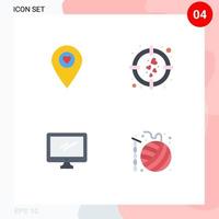 Mobile Interface Flat Icon Set of 4 Pictograms of heart monitor pointer target imac Editable Vector Design Elements