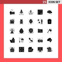 Universal Icon Symbols Group of 25 Modern Solid Glyphs of lightning server launch reload space Editable Vector Design Elements