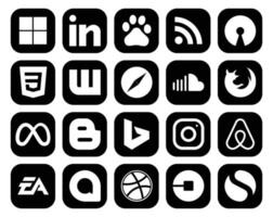 Paquete de 20 íconos de redes sociales que incluye bing facebook browser meta firefox