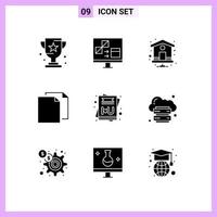 Pack of 9 Modern Solid Glyphs Signs and Symbols for Web Print Media such as card duplicate develop document index page Editable Vector Design Elements