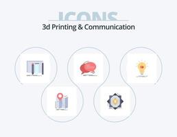 Paquete de 5 iconos planos de impresión y comunicación en 3D Diseño de iconos. comunicación. burbuja. formación. herramientas. fabuloso vector