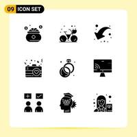 Set of 9 Modern UI Icons Symbols Signs for diamond love summer heart left Editable Vector Design Elements