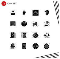 Pack of 16 Modern Solid Glyphs Signs and Symbols for Web Print Media such as head gain psychology experience globe Editable Vector Design Elements