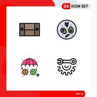 Mobile Interface Filledline Flat Color Set of 4 Pictograms of cabinet security home appliances drink wrench wheel Editable Vector Design Elements