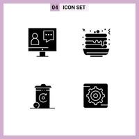 User Interface Pack of 4 Basic Solid Glyphs of communication bin online fast food energy Editable Vector Design Elements