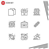 Universal Icon Symbols Group of 9 Modern Outlines of bar graphic birthday eye window Editable Vector Design Elements