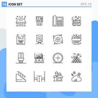 Group of 16 Outlines Signs and Symbols for conversation contact cashpoint communication money Editable Vector Design Elements