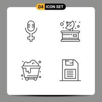 Mobile Interface Line Set of 4 Pictograms of microphone memory card media pollution mobile chip Editable Vector Design Elements