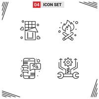 4 Universal Line Signs Symbols of chocolate love sweet fire place control Editable Vector Design Elements