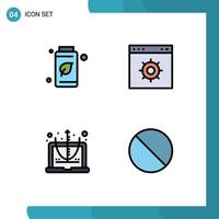 Set of 4 Vector Filledline Flat Colors on Grid for bottle computer green webpage equation Editable Vector Design Elements