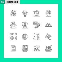 Editable Vector Line Pack of 16 Simple Outlines of robot sign light map american Editable Vector Design Elements