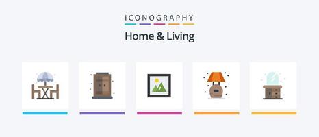 Home And Living Flat 5 Icon Pack Including dresser. home. interior. lump. living. Creative Icons Design vector