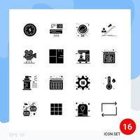 Modern Set of 16 Solid Glyphs and symbols such as film camera makeup career development Editable Vector Design Elements