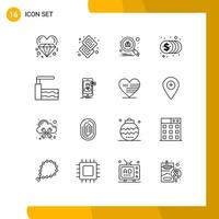 Set of 16 Vector Outlines on Grid for money finance food coins search Editable Vector Design Elements