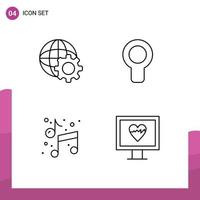 Set of 4 Modern UI Icons Symbols Signs for control arts cooler wind heart Editable Vector Design Elements