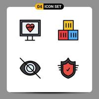 Set of 4 Modern UI Icons Symbols Signs for heart hide box transportation protection Editable Vector Design Elements