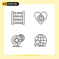 Pack of 4 creative Filledline Flat Colors of abacus big data ecology heart globe Editable Vector Design Elements