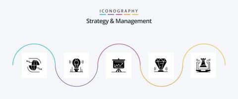 paquete de iconos de glifo 5 de estrategia y gestión que incluye gema. diamante. persona. presentación. analítica vector