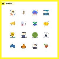 Pack of 16 Modern Flat Colors Signs and Symbols for Web Print Media such as sound device binary connection server Editable Pack of Creative Vector Design Elements