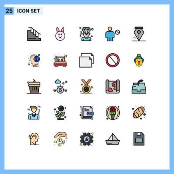 25 Universal Filled line Flat Colors Set for Web and Mobile Applications delete human man denied blocked Editable Vector Design Elements
