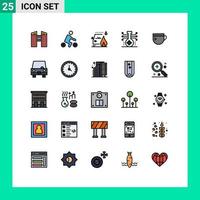 Filled line Flat Color Pack of 25 Universal Symbols of tea technology car science knowledge Editable Vector Design Elements
