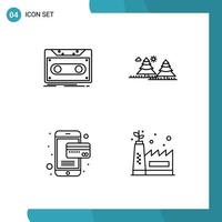 Line Pack of 4 Universal Symbols of cassette pines tape camping online Editable Vector Design Elements