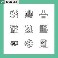 Outline Pack of 9 Universal Symbols of hot spa combine lamp tractor Editable Vector Design Elements