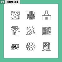 Outline Pack of 9 Universal Symbols of hot spa combine lamp tractor Editable Vector Design Elements