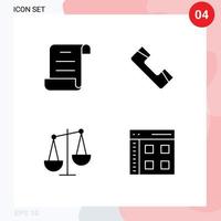 Mobile Interface Solid Glyph Set of 4 Pictograms of document finance call telephone app Editable Vector Design Elements