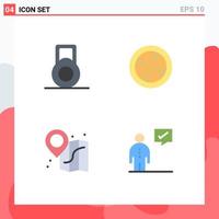 Set of 4 Vector Flat Icons on Grid for dumbbell communication lemon location human Editable Vector Design Elements