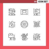 Set of 9 Modern UI Icons Symbols Signs for space jupiter office power spring Editable Vector Design Elements