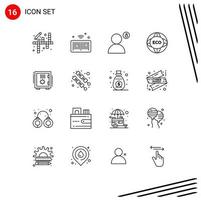 Pack of 16 creative Outlines of eco internet account global profile Editable Vector Design Elements