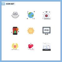 Group of 9 Modern Flat Colors Set for news smartphone globe notification safari Editable Vector Design Elements