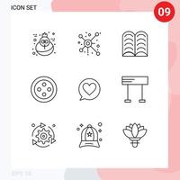 Pictogram Set of 9 Simple Outlines of race finish education heart chat Editable Vector Design Elements