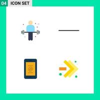 4 Universal Flat Icons Set for Web and Mobile Applications dumbbell phone weightlifting mobile fast forward Editable Vector Design Elements