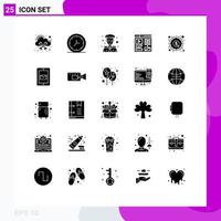 Pack of 25 creative Solid Glyphs of graph currency avatar analysis video Editable Vector Design Elements