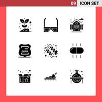 Group of 9 Solid Glyphs Signs and Symbols for private locked tv gdpr school Editable Vector Design Elements