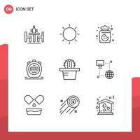 Universal Icon Symbols Group of 9 Modern Outlines of pot watch light stopwatch sweets Editable Vector Design Elements