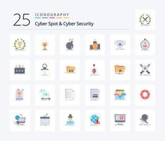 Cyber Spot And Cyber Security 25 Flat Color icon pack including protection. defence. ddos. royal. leadership vector