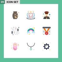 User Interface Pack of 9 Basic Flat Colors of cloud connection captain computer audio Editable Vector Design Elements