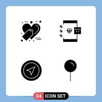 Mobile Interface Solid Glyph Set of 4 Pictograms of ecommerce location sale tag coding pointer Editable Vector Design Elements