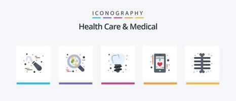 paquete de iconos de 5 planos médicos y de atención médica que incluye cofre. móvil. rojo. corazón. derrotar. diseño de iconos creativos vector