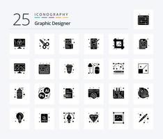 paquete de iconos de 25 glifos sólidos de diseñador gráfico que incluye recorte. diseño. Arte. diseño. imagen vector