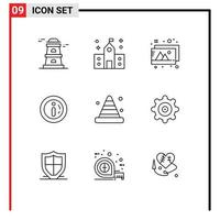 9 Universal Outlines Set for Web and Mobile Applications construction blocker design shopping market Editable Vector Design Elements