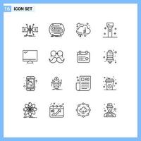 Group of 16 Outlines Signs and Symbols for flashlight devices match funds donation Editable Vector Design Elements